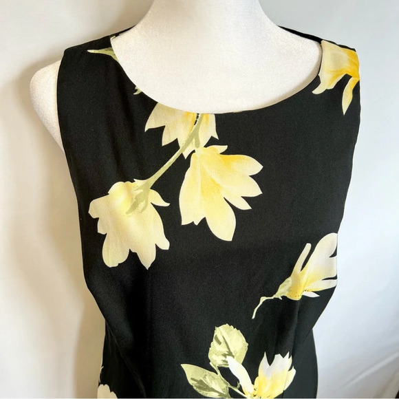 Alyx Black Yellow Floral Sleeveless Fitted Midi Spring Dress Women’s Size 10 - Picture 3 of 15